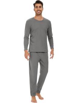 Heersan Zweiteiliger Schlafanzug Lang Set für Männer Schlafanzug Lang Baumwolle Herren Nightwear Set mit Crew-Neck Langarm Oberteil und Loungehose Pyjama Set Geschenke für Vater und Gefährte Pjs Set von Heersan