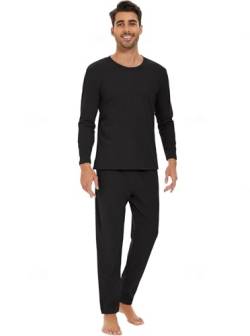 Heersan Zweiteiliger Schlafanzug Lang Set für Männer Schlafanzug Lang Baumwolle Herren Nightwear Set mit Crew-Neck Langarm Oberteil und Loungehose Pyjama Set Geschenke für Vater und Gefährte Pjs Set von Heersan