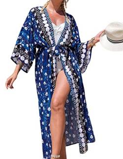 Kimono Damen Sommer, Boho Bikini Cover Up Cardigan Casual Lose Überwurf Lang Blumendruck Strandkleid Strickjacke Sommerkleid Oversized Mode Beachwear Bedecken von Heersan