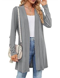 Lange Ärmel Strickjacke Damen Lang Elegant Cardigan Vorne Offen Solid Leicht Gestrickt Blazer Lange Freizeitjacke Festlich Strickmantel S-XXL von Heersan