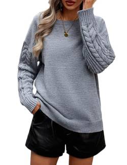 Pullover Damen Casual Strickpullover Winter Rundhals Lose Pulli Warm Outwear Pullover Oberteile Herbst Winter Einfarbig Tops von Heersan