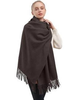 Schal Damen Kaffee Schasls mit Quasten/Fransen, Kuschelige Warme Elegante Schals Einfarbig Schals Pashmina für Damen Herbst Winter 200 x 68cm Kaschmir Gefühl von Heersan