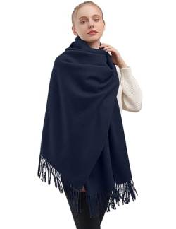 Schal Damen Marineblau Schasls mit Quasten/Fransen, Kuschelige Warme Elegante Schals Einfarbig Schals Pashmina für Damen Herbst Winter 200 x 68cm Kaschmir Gefühl von Heersan