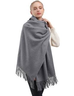 Schal Damen Mittelgrau Schasls mit Quasten/Fransen, Kuschelige Warme Elegante Schals Einfarbig Schals Pashmina für Damen Herbst Winter 200 x 68cm Kaschmir Gefühl von Heersan