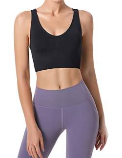 Sport BH Damen Push up, Sports Bra mit Gepolstert Nahtlose Ohne Bügel Damen Tank Top mit Breiten Trägern und Mittlerer Belastbarkeit Sport Bra Top für Fitness Lauf Joggen Yoga von Heersan