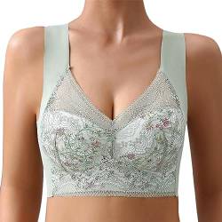 Heflashor Damen Komfort BH Ohne Bügel Push up Spitze Bralette Bügelloser Nahtlos Bustier Gepolstert Soft Schlaf Bra Klassische Top Große Größen,Hellgrün Blumen,M von Heflashor