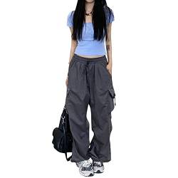 Heflashor Fallschirmhosen Teenager Damen Cargohose Baggy Hose Low Waist Y2K Track Pants Hippie Jogginghose Freizeithose Harajuku Streetwear(Grau，L) von Heflashor