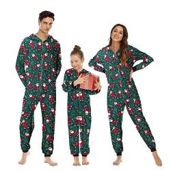 Heflashor Familien Weihnachten Schlafanzug lang Weihnachtspyjama Familie Outfit Einteiler Jumpsuit mit Elch Hut Mode Hausanzug Freizeitanzug,Herren,Grün Weihnachtsmann,L von Heflashor