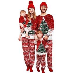Heflashor Weihnachten Schlafanzug Familie Passende Weihnachtspyjama Set Lang Zweiteiliger Nachtwäsche Hausanzug Sleepwear für Damen Herren Kinder,Weihnachtsbaum,Herren,L von Heflashor