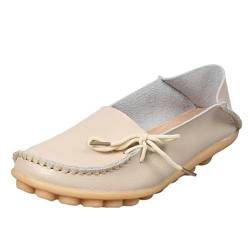 Heheja Damen Freizeit Flache Schuhe Low-top Mokassin Loafers Erbsenschuhe Beige Asia 40 (25cm) von Heheja