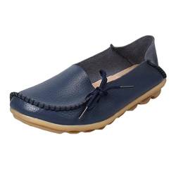 Heheja Damen Freizeit Flache Schuhe Low-top Mokassin Loafers Erbsenschuhe Dunkel Blau Asia 40 (25cm) von Heheja
