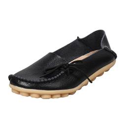 Heheja Damen Freizeit Flache Schuhe Low-top Mokassin Loafers Erbsenschuhe Schwarz Asia 39 (24.5cm) von Heheja