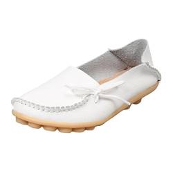 Heheja Damen Freizeit Flache Schuhe Low-top Mokassin Loafers Erbsenschuhe Weiß Asia 34 (22cm) von Heheja