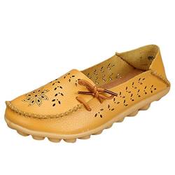 Heheja Damen Hohl Flache Schuhe Low-top Freizeit Loafers Casual Mokassin Gelb Asia 37 (23.5cm) von Heheja