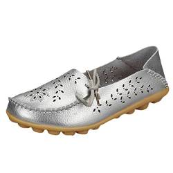 Heheja Damen Hohl Flache Schuhe Low-top Freizeit Loafers Casual Mokassin Silber Asia 41 (25.5cm) von Heheja