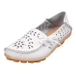 Heheja Damen Hohl Flache Schuhe Low-top Freizeit Loafers Casual Mokassin Weiß Asia 36 (23cm) von Heheja