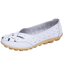 Heheja Damen Sommerschuhe Hohl Flache Schuhe Low-top Freizeit Loafers Casual Mokassin Weiß Asia 39 (24.5cm) von Heheja
