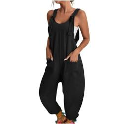 Women's Sleeveless Romper - Summer Jumpsuits for Women Casual Loose Fit Adjustable Strap Bib Harem Long Pants Baggy Sleeveless Rompers with Pockets (Black, S) von Hehimin