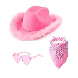 Hehiy Cowgirl Hut mit Herz Sonnenbrille Cowboy Hüte für Frauen Cowgirl Hut Rodeo Party Hüte für Western Kostüm Cowboy Hut Pink Cowgirl Accessoires Damen Pink von Hehiy