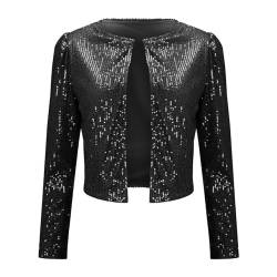 Hehiy Damen Glänzend Pailletten Jacke Cardigan Langarm Bolero Tops Kurz Oberteile Eleganter Blazer Glitzer Party Outfits Clubwear 80Er Jahre Jacke Damen GläNzende Jacke MäDchen von Hehiy