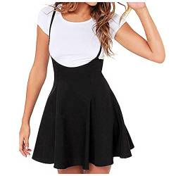 Sommer Rock Damen Mädchen Kurz Hosenträger Rock Schwarz Minirock Kawaii A Linie Mini Skater Rock Kleider für Frauen Minikleid Skaterkleid College Schüler A-line Träger Mini Plissiert Rock von HeiHeiDa