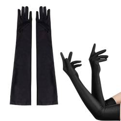 1 Paar Handschuhe Damen,Schwarze Handschuhe Lang,Schwarz Gloves,Handstulpen Satin Frauen Elegant Abendhandschuhe Lange,Gothic Handschuh Stoff für Women Mädchen Halloween kostüm Fasching Fest Party von HeigeSeng