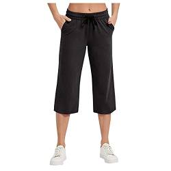 Heiguonvshi Damen 3/4 Hose Sporthose Weites Bein Freizeithose Frauen Capri Hose Sommerhose Solide Lockere Jogging Yoga Hosen XL von Heiguonvshi