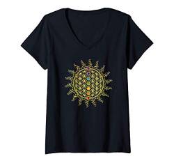 Damen Blume des Lebens, Chakra, Sacred Geometry, Flower of Life T-Shirt mit V-Ausschnitt von Heilige Geometrie by Anne Mathiasz