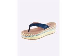 Pantolette HEINE Gr. 36, blau (blau, beige) Damen Schuhe Sommerschuh Zehentrenner Dianette von Heine