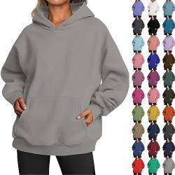 Hekbaep Pullover Damen Sweatshirt mit Taschen Kapuzenpullover Weite Schlichte Arbeits Hood Oversize Modern Hoodie Damen Atmungsaktive Winter Casual Ärmel Polyester Langarmshirt Oberteile von Hekbaep