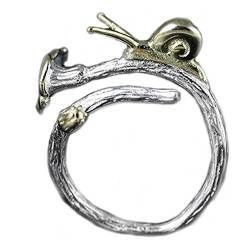 Helen de Lete Kleine Schnecke auf Blumen Rebe 925 Sterling Silber offenen Ring von Helen de Lete