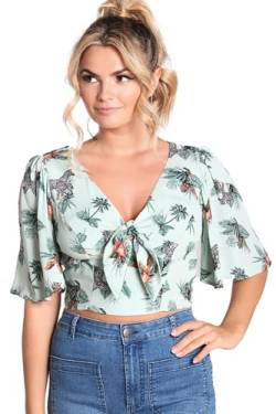 Hell Bunny Damen Oberteil Sofia Crop Zebra Palmen Hawaii Tiki Top Bluse von Hell Bunny