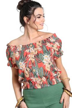 Hell Bunny Damen Oberteil Ukulele Vintage Smok Hawaii 50s Bluse Cremefarben M von Hell Bunny