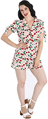 Hell Bunny Damen Overall Simona 50s Cherry Blossom Playsuit Weiß L von Hell Bunny