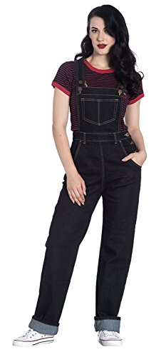 Hell Bunny Elly May Denim Jeans Dungarees Arbeitshose 40er 50er Jahre Vintage Retro Hose - Marineblau (M) von Hell Bunny