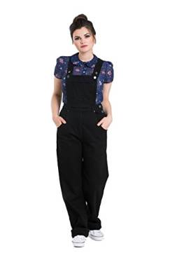 Hell Bunny Elly May Denim Jeans Dungarees Arbeitshose 40er 50er Jahre Vintage Retro Hose - Schwarz (L) von Hell Bunny