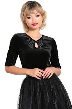 Hell Bunny Morticia Bluse Samt Gotisch Schlüsselloch Spinnennetz Strass Funkeln, Schwarz, S von Hell Bunny