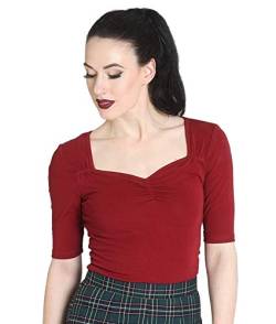 Hell Bunny Philippa 50s Vintage Style Stretch Jersey Top - Rot, 8 von Hell Bunny