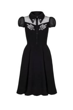 Hell Bunny Roesia Midi Kleid Hemd Western Goth Mond Blumen Gestickter Polka Dot, Schwarz, 3XL von Hell Bunny