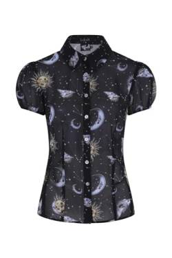 Hell Bunny Solaris Sonne Mond Sterne Astronomie Goth Bluse Top - Schwarz (M) von Hell Bunny