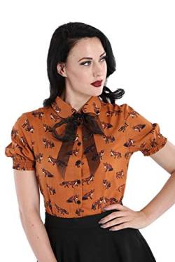 Hell Bunny Vixey Fuchs Retro Vintage 1950er Jahre Bluse Oberteil - Braun (XS) von Hell Bunny