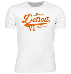Hellmotors Detroit Oldschool Männer T-Shirt Hot Rod V8 weiß (L, Druckfarbe: Orange) von Hellmotors