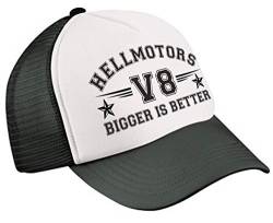 Hellmotors V8 Bigger is Better Oldschool Trucker Mesh Cap V8 Hotrod Biker von Hellmotors
