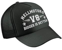 Hellmotors V8 Bigger is Better Oldschool Trucker Mesh Cap V8 Hotrod Biker von Hellmotors