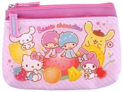 Kawaii Mix Characters Two Zippered Pockets Case Coin Cash Card Wallet Purse Small Makeup Pouch Bag, Pink, 5.9"W x 4.1"H x 1"D, Zwei Taschen mit Reißverschluss von Hello Kitty