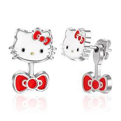 Sanrio Hello Kitty M dchen Ohrstecker vorne hinten - Imit. Rhodium und Emaille Hello Kitty Ohrringe Offiziell lizenziert, Kost m, ohne Edelstein, Kost m, Kein Edelstein von Hello Kitty