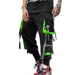 Hello MrLin Herren Jogger Hosen Punk Cargo Baggy Techwear Hip Hop Haremshose Streetwear Tactical Track Pants…, schwarz und grün, XXL von Hello MrLin