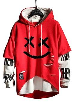 Hello MrLin Herren-Techwear, Hip-Hop-Kapuzenpulli, Japanische Streetwear, Patchwork, Urban-Pullover, rot, XXXL von Hello MrLin