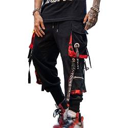 Hello MrLin Herren Techwear Hosen Hip Hop Jogger Cargo Pants Baggy Punk Hose Farbe: Schwarz, Gr.L von Hello MrLin