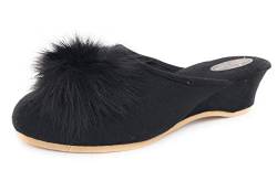 Damen Pantolette schwarz mit Pelzpompon Hausschuhe Trunte Schuhe, EU 36 von Helmut Trunte